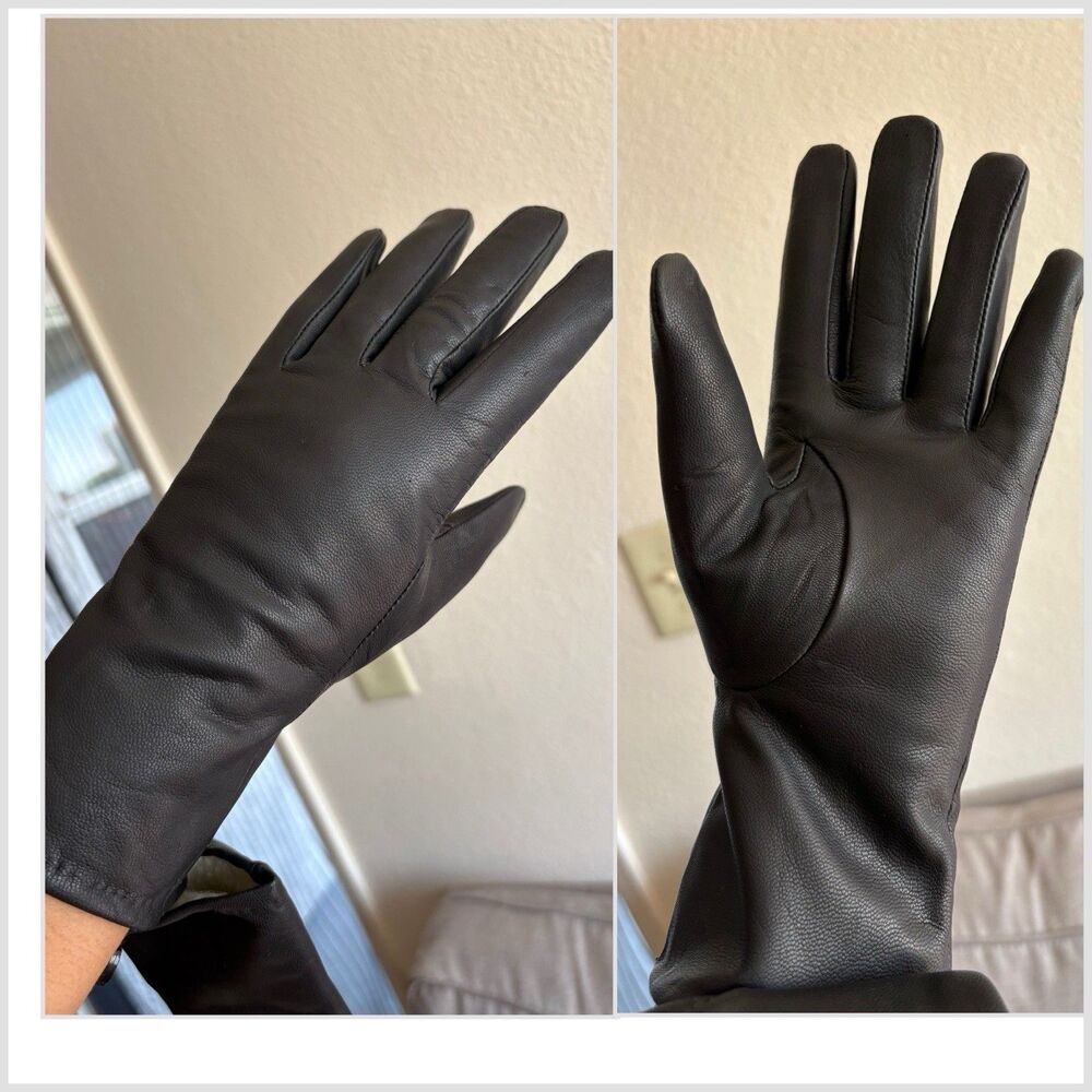 NWT Women’s Black Genuine Sheep Leather Gloves Lining Warm Size 7 Medium